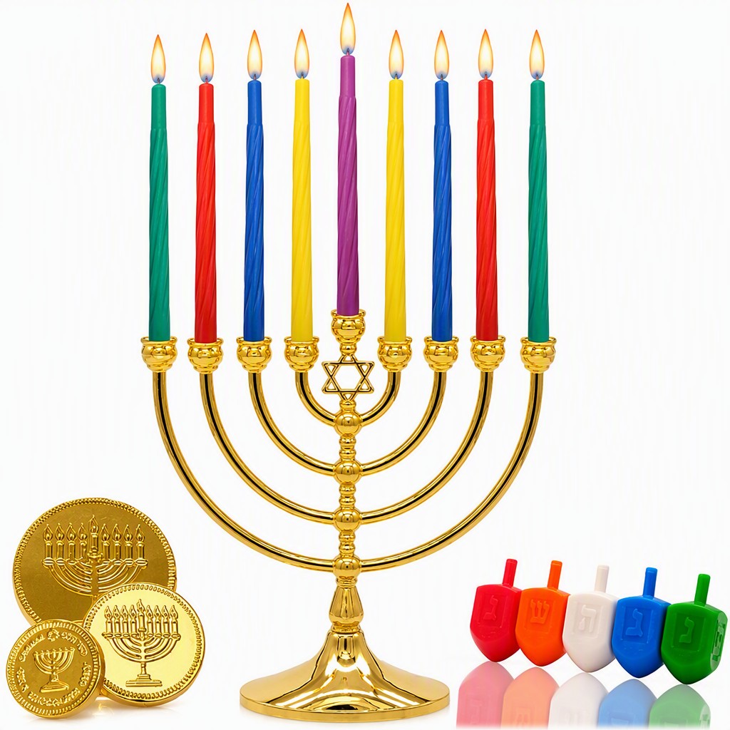 Traditional Nine-Branched Menorah Set — Shabbat lighting by Kosherlume